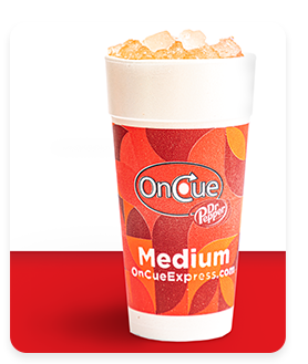 Picture of an OnCue fountain cup filled with orange Jacked Energy.